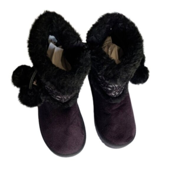 Adorable Child Girls Pom Pom Black Faux Suede Fur Fall Winter Snow Boots Size 9 - Picture 6 of 10